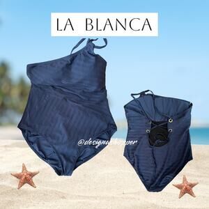 Sexy La Blanca Navy Blue One Piece Swimsuit w/Tummy Control Plus Size 22W
